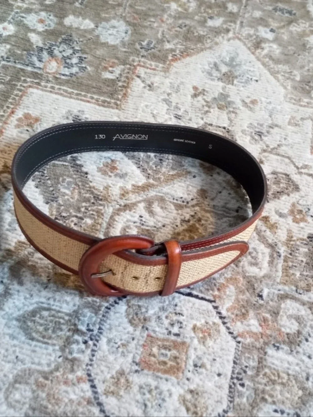 Avignon vintage leather thick braided raffia statement belt